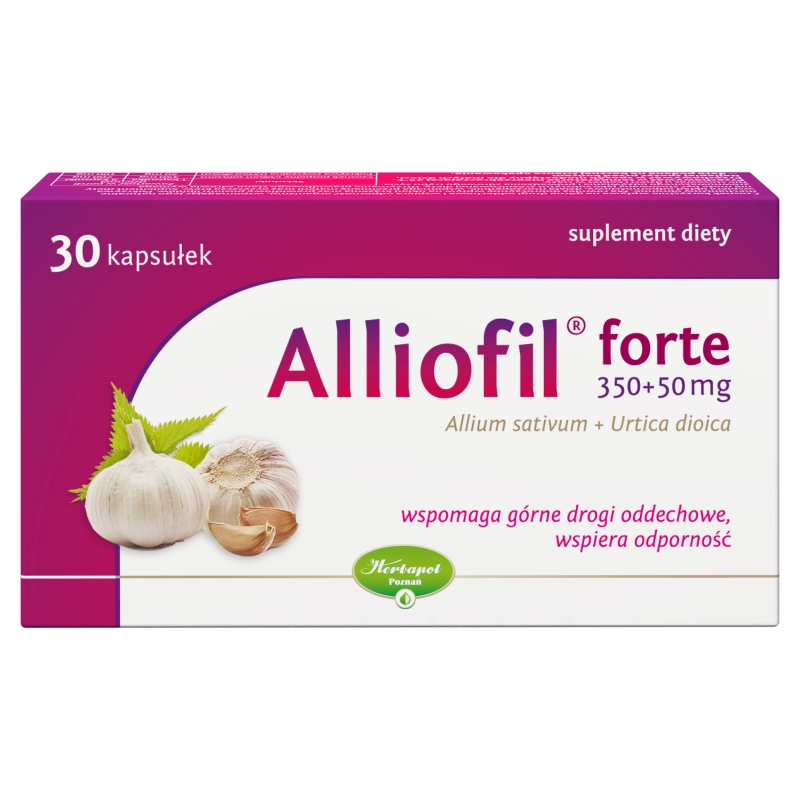 Alliofil forte , kapsułki ze składniakami wspomagającymi górne drogi oddechowe i odporność, 30 szt.