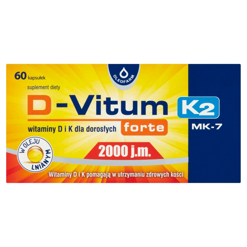 D-Vitum K2 forte MK-7 2000 j.m., kapsułki ze składnikami wspierającymi utrzymanie zdrowych kości, 60 szt.