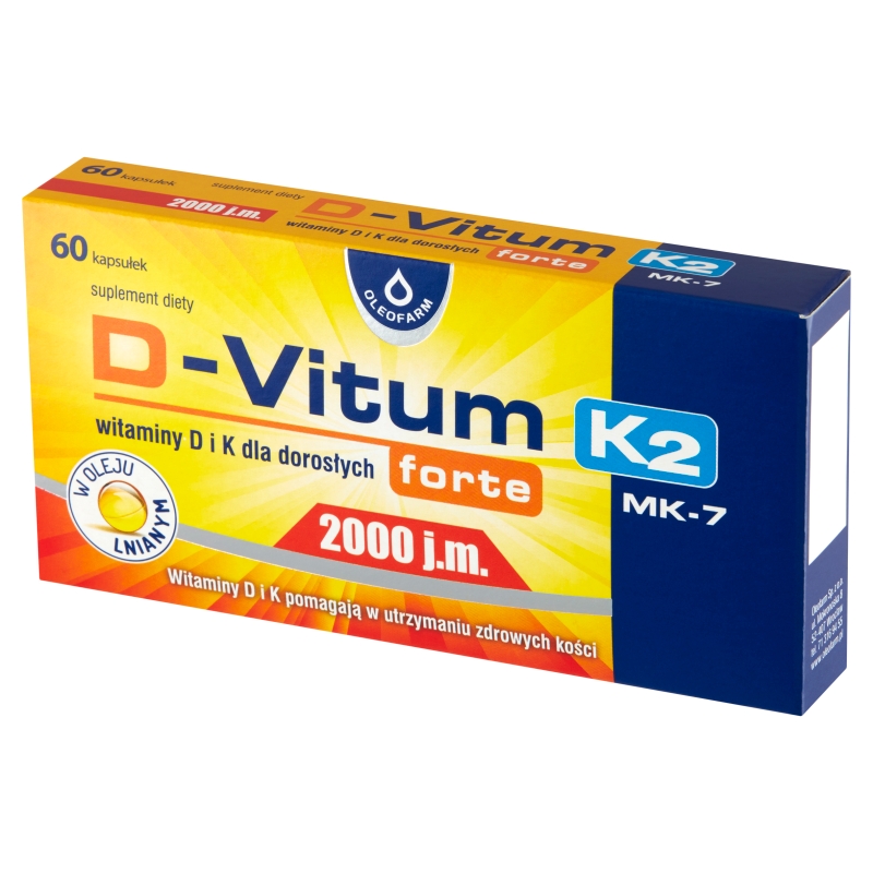 D-Vitum K2 forte MK-7 2000 j.m., kapsułki ze składnikami wspierającymi utrzymanie zdrowych kości, 60 szt.