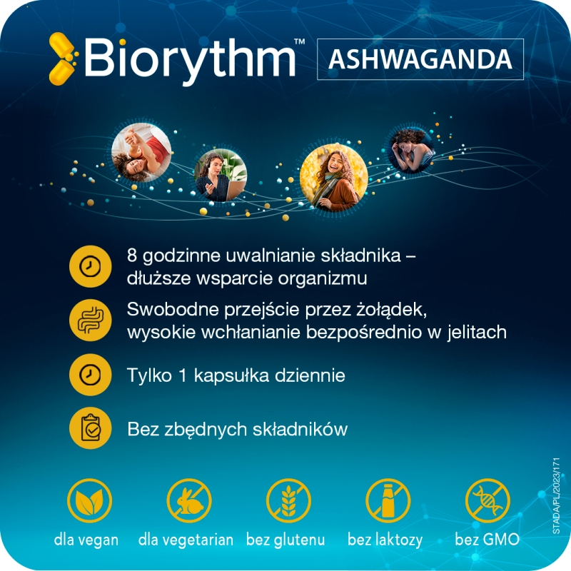 Biorythm Ashwagandha, kapsułki o przedłużonym uwalnianiu ze składnikami wspierającymi odporność, 30 szt.