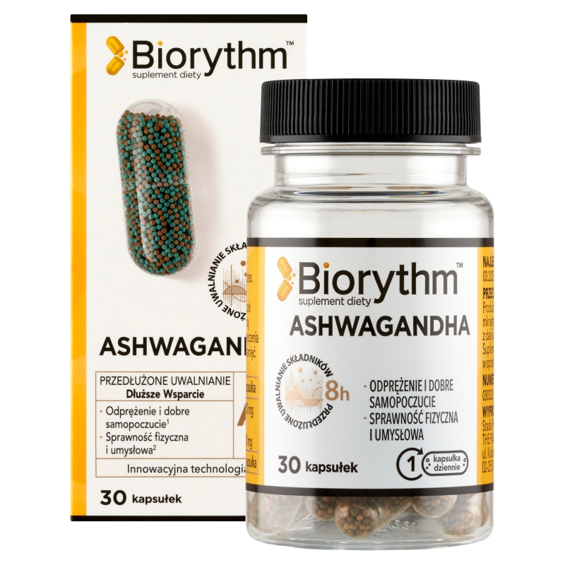 Biorythm Ashwagandha, kapsułki o przedłużonym uwalnianiu ze składnikami wspierającymi odporność, 30 szt.