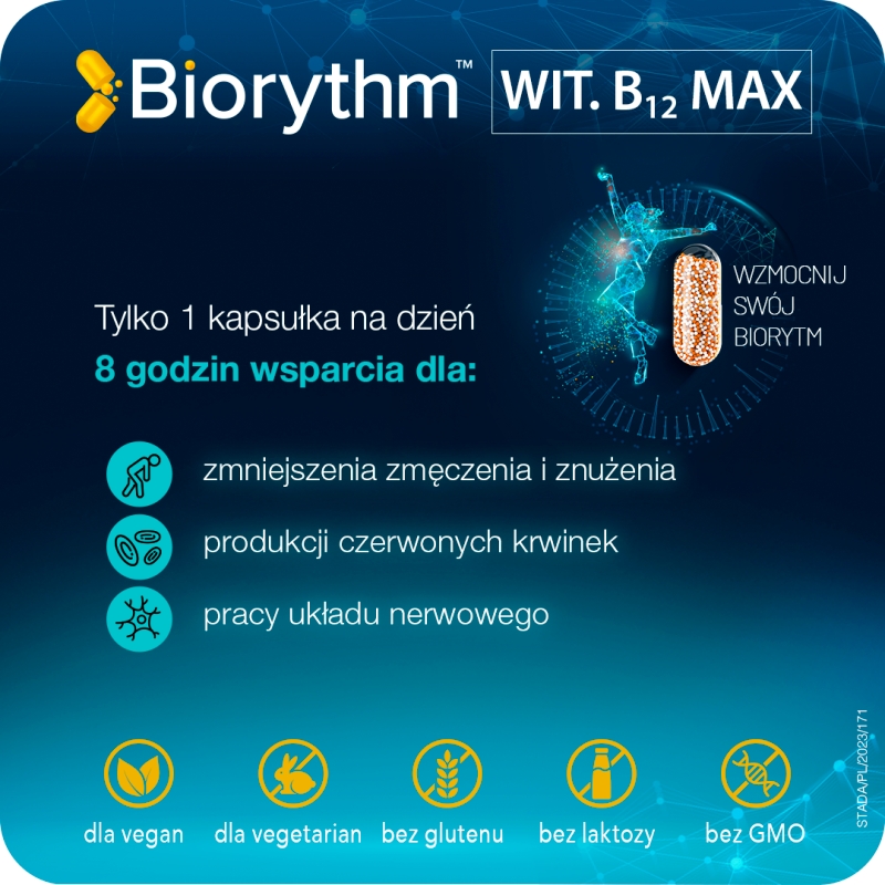 Biorythm Witamina B12, kapsułki o przedłużonym uwalnianiu  z witaminą B12, 30 szt.