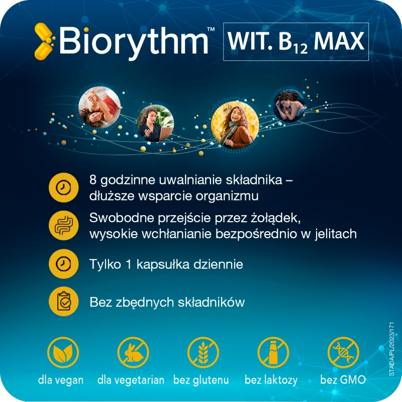 Biorythm Witamina B12, kapsułki o przedłużonym uwalnianiu  z witaminą B12, 30 szt.