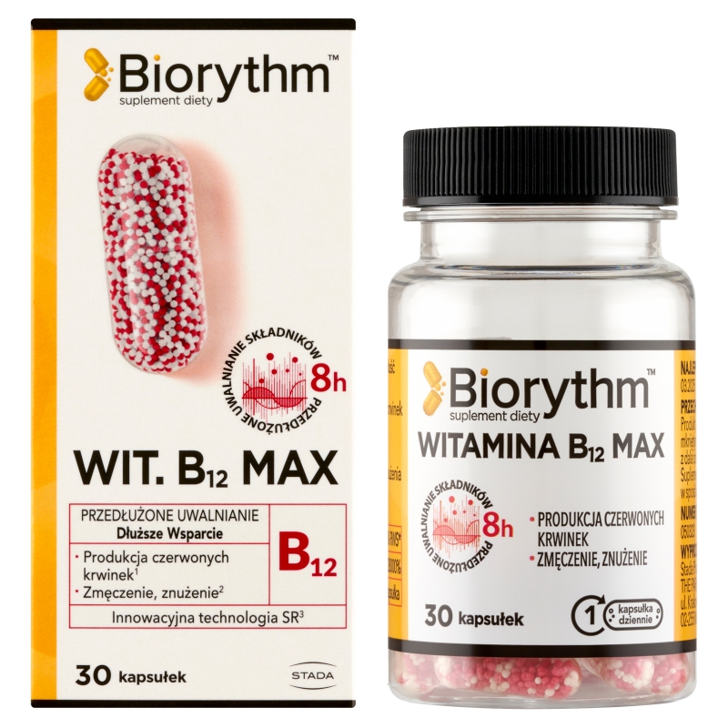 Biorythm Witamina B12, kapsułki o przedłużonym uwalnianiu  z witaminą B12, 30 szt.