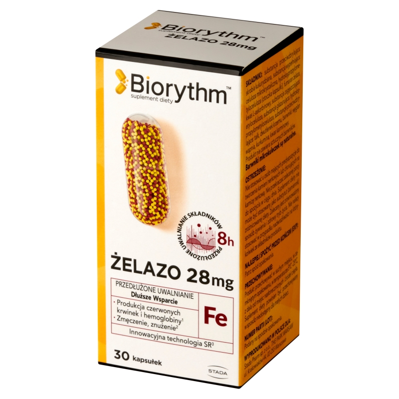 Biorythm Żelazo, kapsułki o przedłużonym uwalnianiu ze składnikami uzupełniającymi dietę w żelazo, 30 szt.