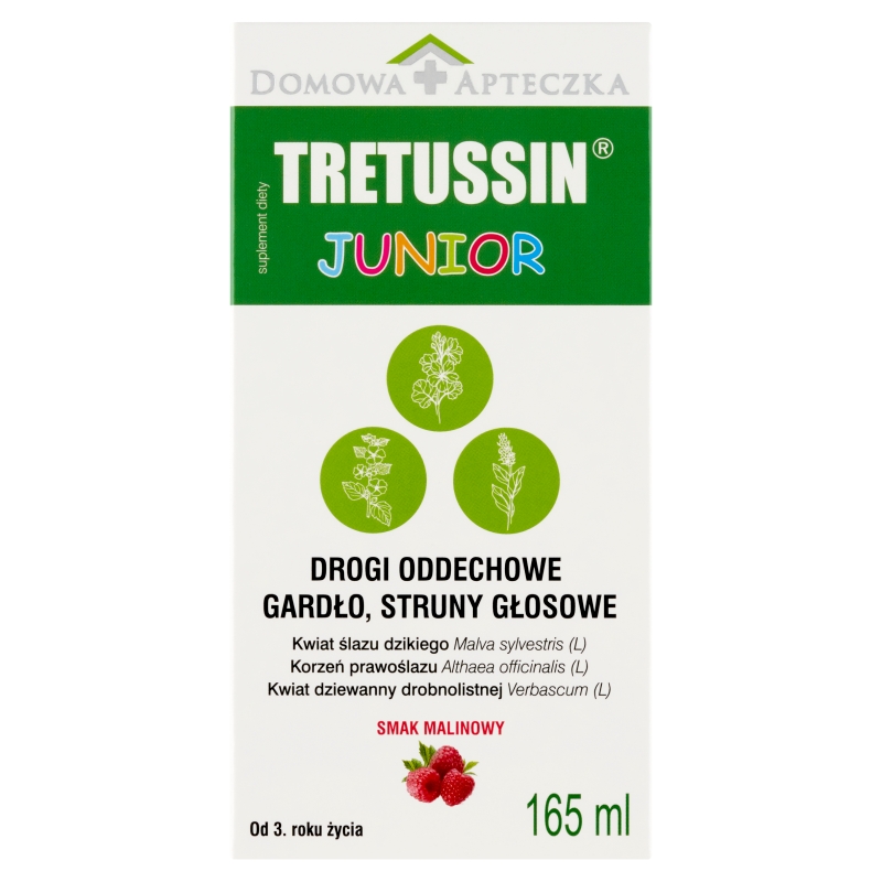 Tretussin Junior, płyn ze składnikami wspomagającymi drogi oddechowe, 165 ml
