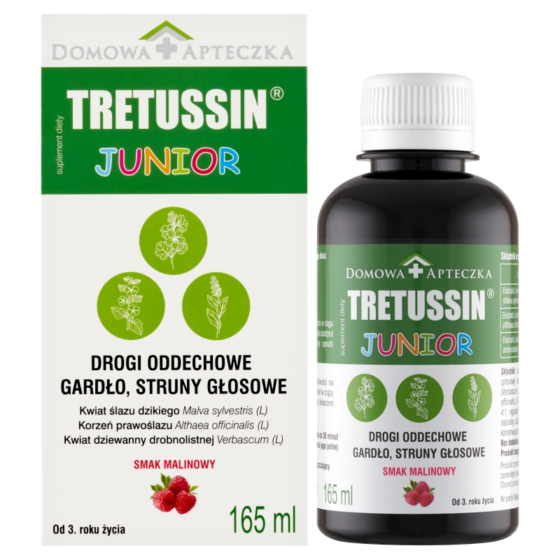 Tretussin Junior, płyn ze składnikami wspomagającymi drogi oddechowe, 165 ml
