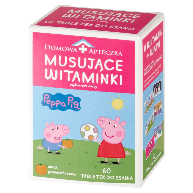 Musujące Witaminki Świnka Peppa, tabletki do ssania z kompleksem witamin dla dzieci, 60 szt.