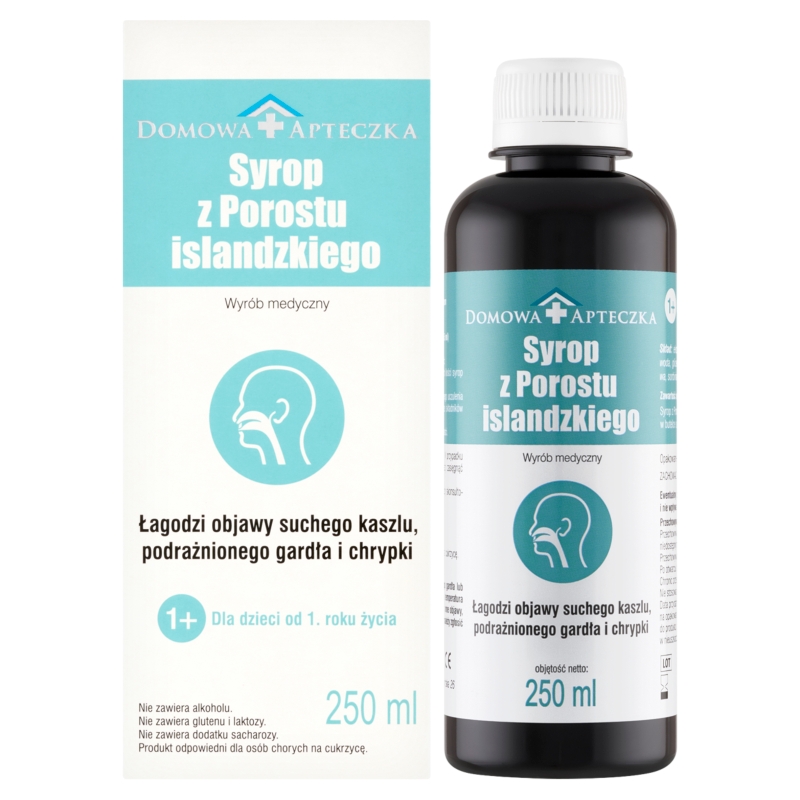 Syrop z porostu islandzkiego, łagodzący objawy suchego kaszlu, podrażnionego gardła i chrypki, 250 ml