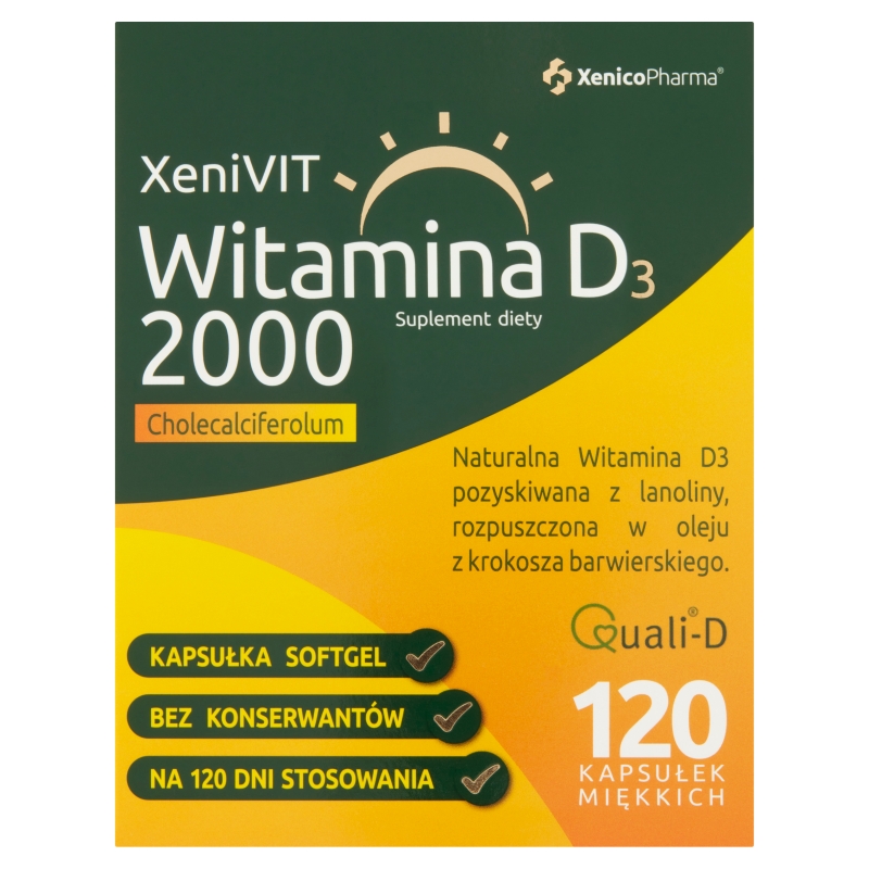 Xenivit Witamina D 2000 , kapsułki ze składnikami wspierającymi mocne kości, 120 szt.