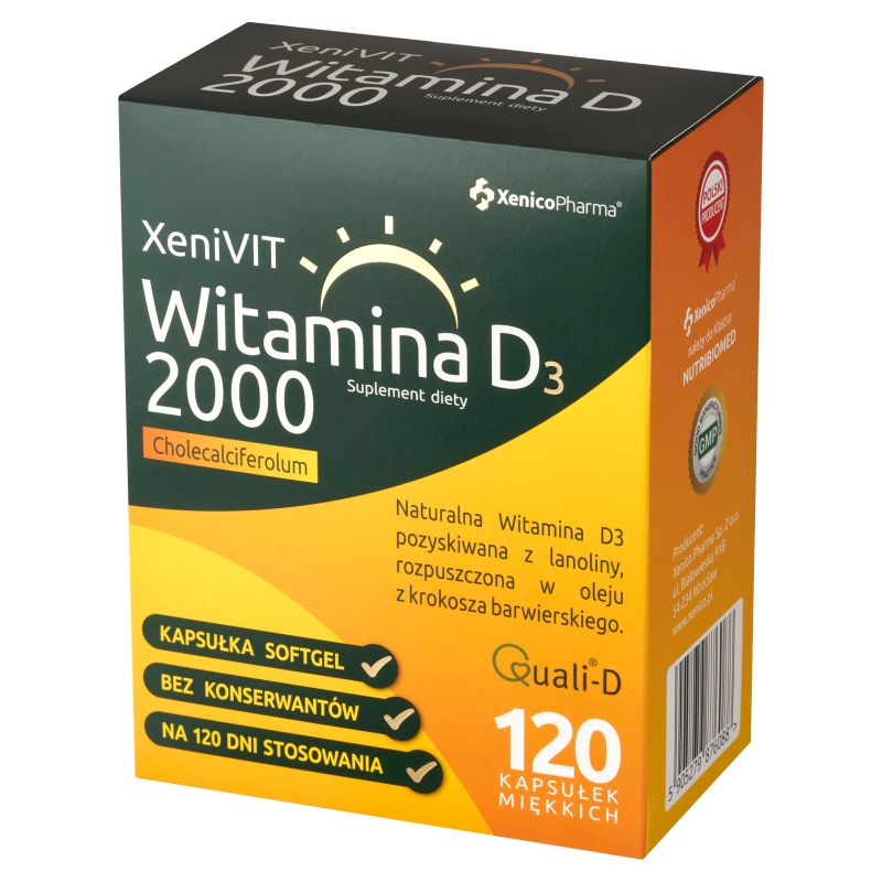 Xenivit Witamina D 2000 , kapsułki ze składnikami wspierającymi mocne kości, 120 szt.