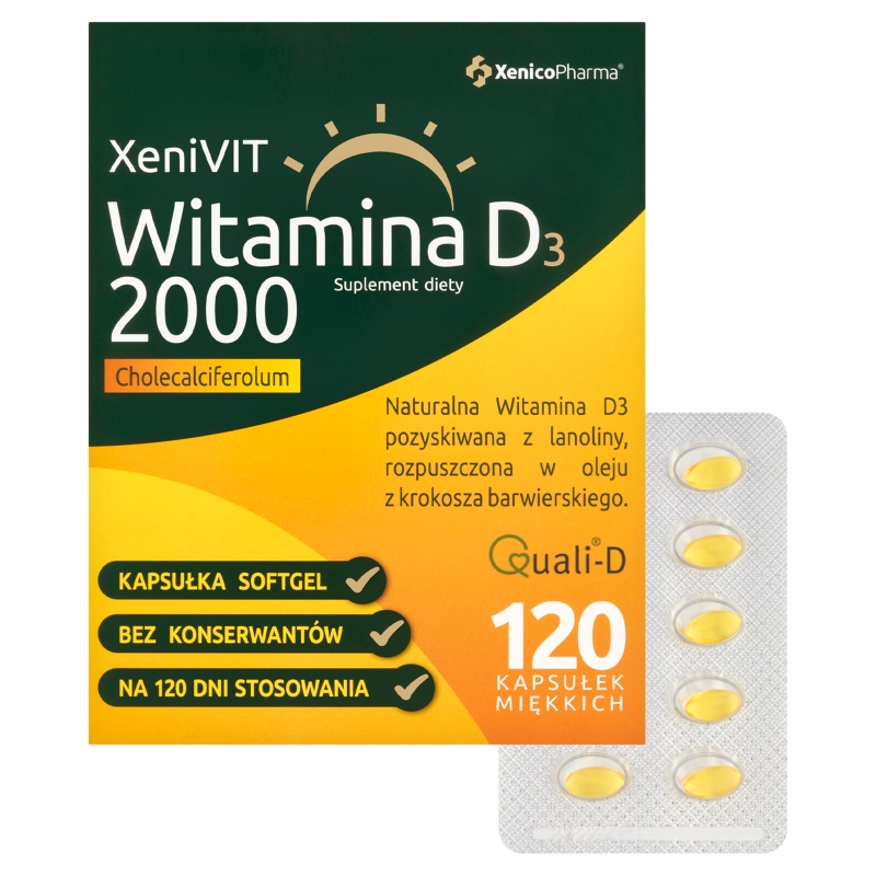 Xenivit Witamina D 2000 , kapsułki ze składnikami wspierającymi mocne kości, 120 szt.