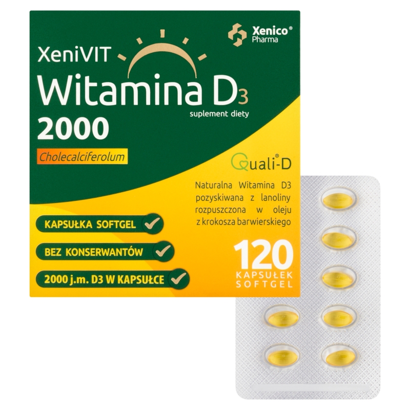 Xenivit Witamina D 2000 , kapsułki ze składnikami wspierającymi mocne kości, 120 szt.