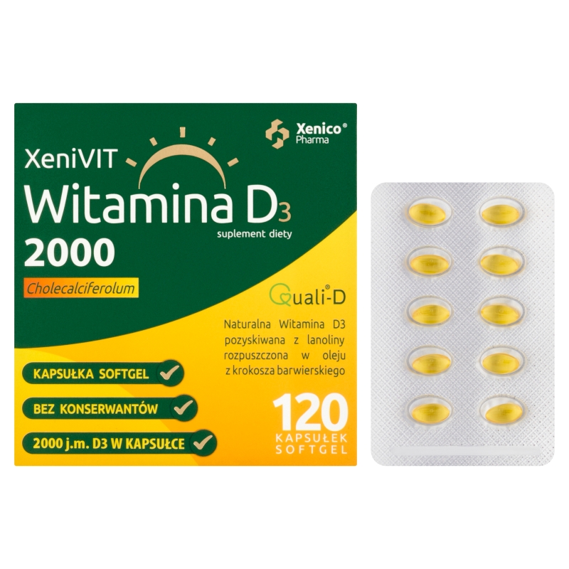 Xenivit Witamina D 2000 , kapsułki ze składnikami wspierającymi mocne kości, 120 szt.