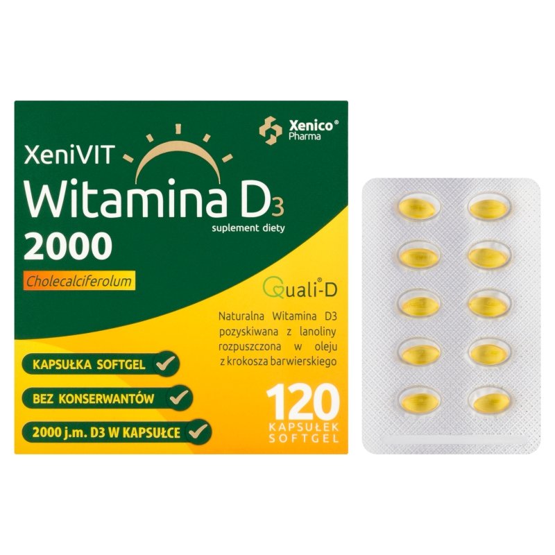 Xenivit Witamina D 2000 , kapsułki ze składnikami wspierającymi mocne kości, 120 szt.