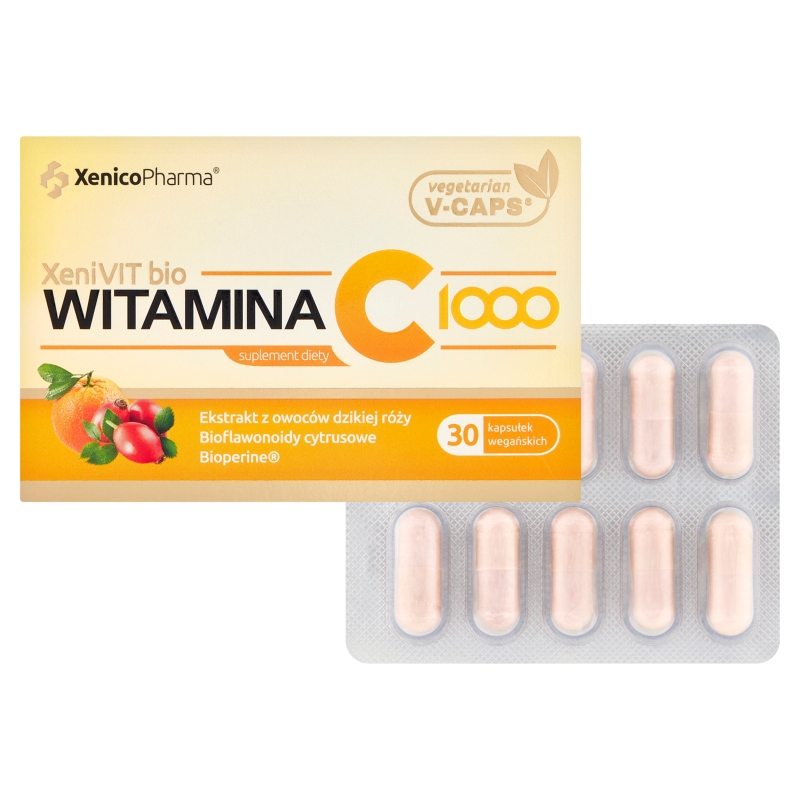 XeniVIT bio Witamina C 1000, kapsułki z ekstraktem z owoców dzikiej róży, 30 szt.