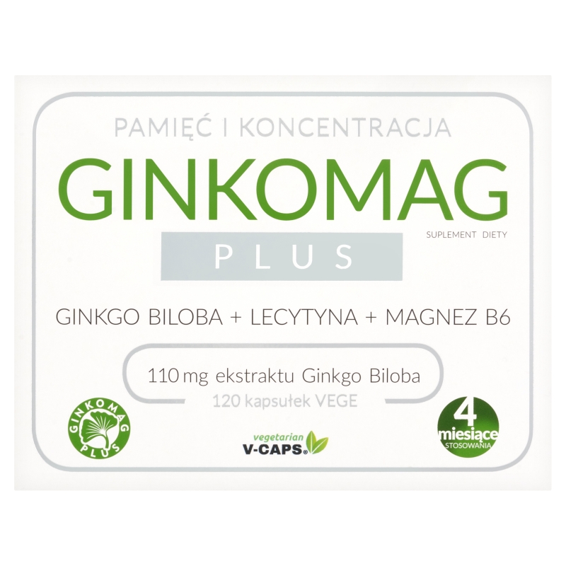 Ginkomag Plus, kapsułki z lecytyną  magnezem i witaminą B6, 120 szt.