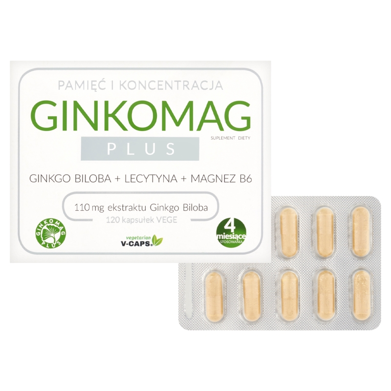 Ginkomag Plus, kapsułki z lecytyną  magnezem i witaminą B6, 120 szt.
