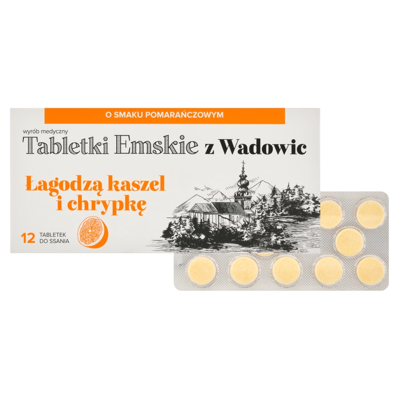 Tabletki Emskie Z Wadowic, pastylki do ssania o smaku pomarańczowym, 12 szt.