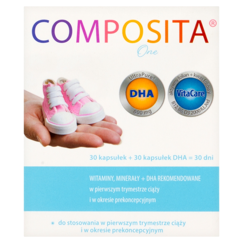 Composita One, kapsułki z witaminami i minerałami dla kobiet w okresie planowania ciąży i I trymestrze ciąży, 30 + 30 szt.