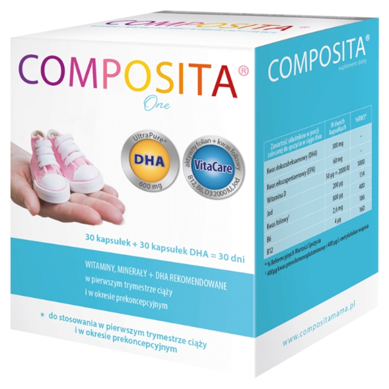 Composita One,  kapsułki z witaminami i minerałami dla kobiet w okresie planowania ciąży i I trymestrze ciąży, 30 + 30 szt.