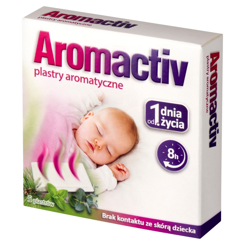 Aromactiv+ plastry aromatyczne, plastry ułatwiające oddychanie, wspomagające leczenie grypy, przeziębienia od 1. dnia życia, 5 szt.