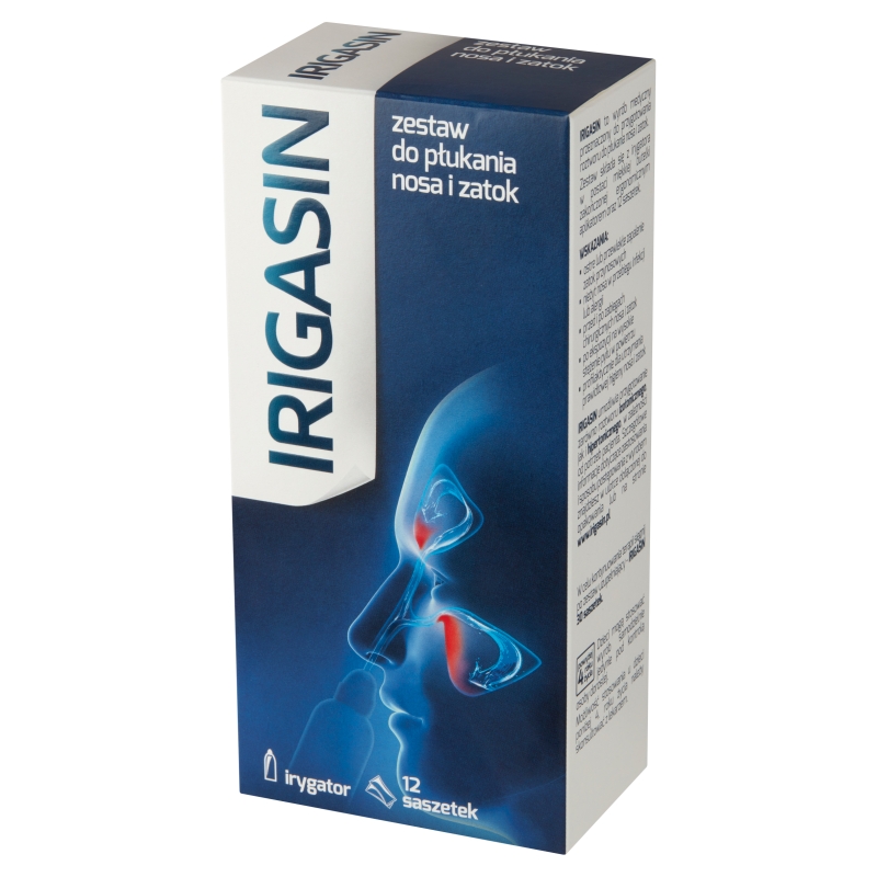 Irigasin, proszek do płukania nosa i zatok, zestaw 12 sasz. + irygator