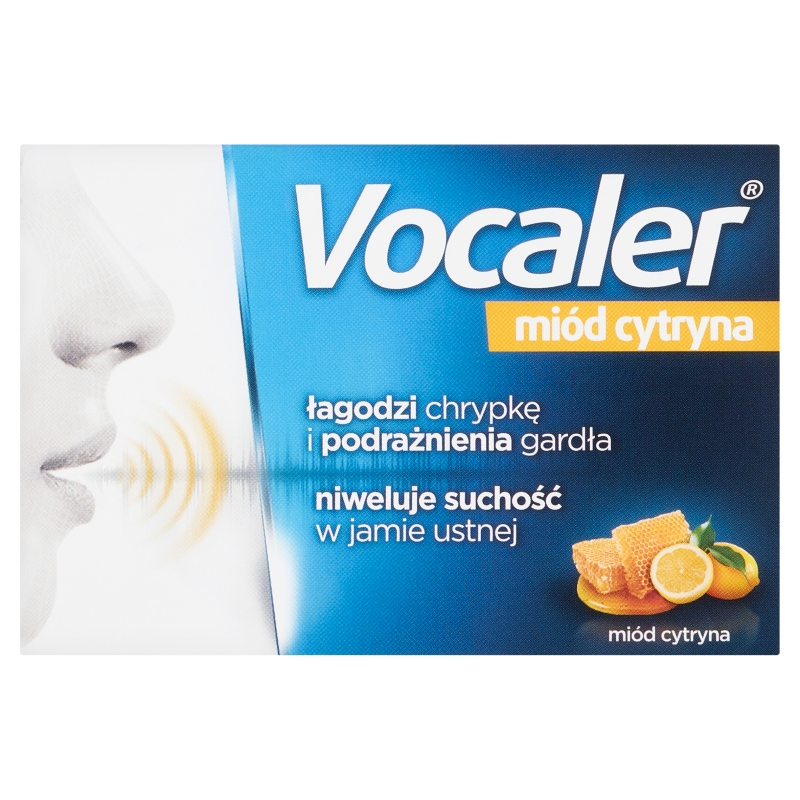 Vocaler miód cytryna, pastylki do ssania na chrypę i suchość w gardle, 24 szt.