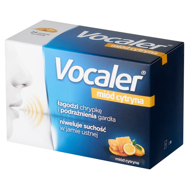 Vocaler miód cytryna, pastylki do ssania na chrypę i suchość w gardle, 24 szt.