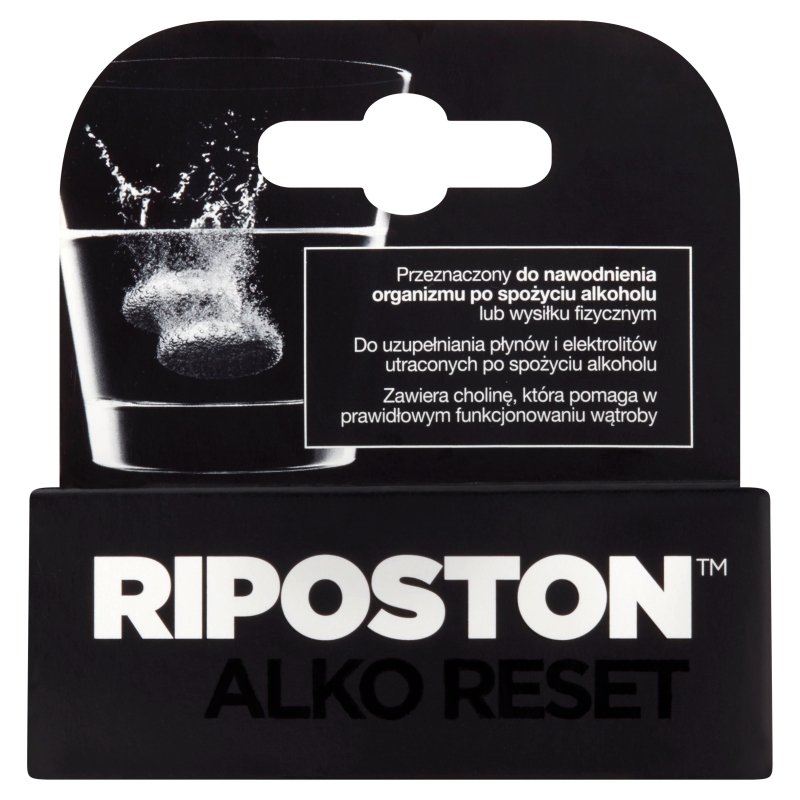Riposton, tabletki musujące do uzupełnienia płynów i elektrolitów utraconych po spożyciu alkoholu, 10 szt.