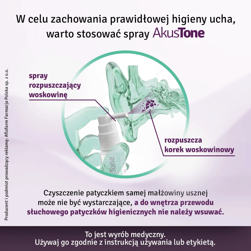 AkusTone, spray wspomagający higienę uszu, usuwanie korków woskowinowych, 15 ml