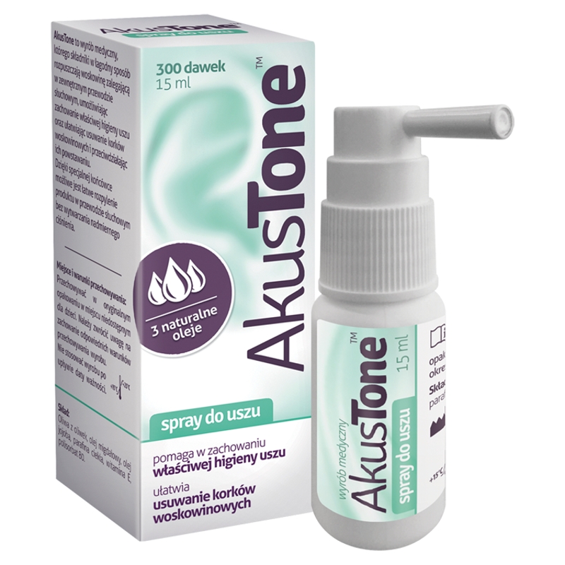 AkusTone, spray wspomagający higienę uszu, usuwanie korków woskowinowych, 15 ml