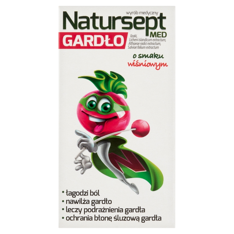 Natursept MED Gardło  lizaki na ból gardła o smaku wiśniowym, 6 szt.