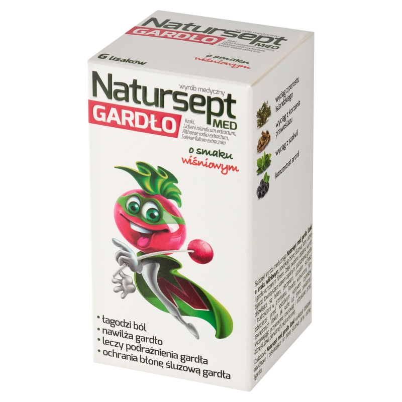 Natursept MED Gardło , lizaki na ból gardła o smaku wiśniowym, 6 szt.