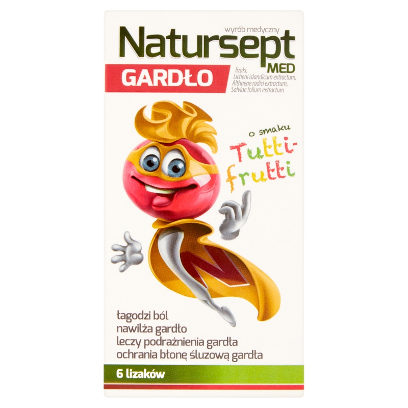 Natursept MED Gardło , lizaki na ból gardła u dzieci o smaku tutti-frutti, 6 szt.