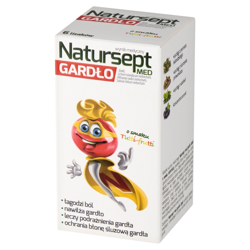 Natursept MED Gardło , lizaki na ból gardła u dzieci o smaku tutti-frutti, 6 szt.