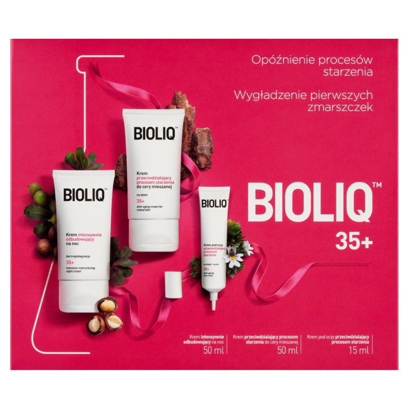 Bioliq 35+, zestaw: krem pod oczy – 15 ml + krem intensywnie odbudowujący na noc – 50 ml + krem przeciwdziałający procesom starzenia na dzień – 50 ml