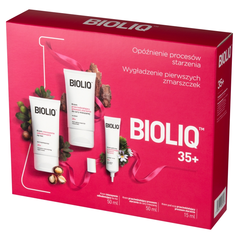 Bioliq 35+, zestaw: krem pod oczy – 15 ml + krem intensywnie odbudowujący na noc – 50 ml + krem przeciwdziałający procesom starzenia na dzień – 50 ml