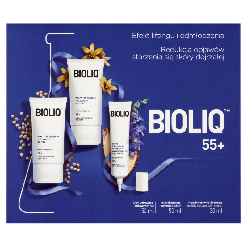 Bioliq 55+ zestaw: krem na dzień – 50 ml + krem na noc – 50 ml + krem do skóry wokół oczu – 30 ml