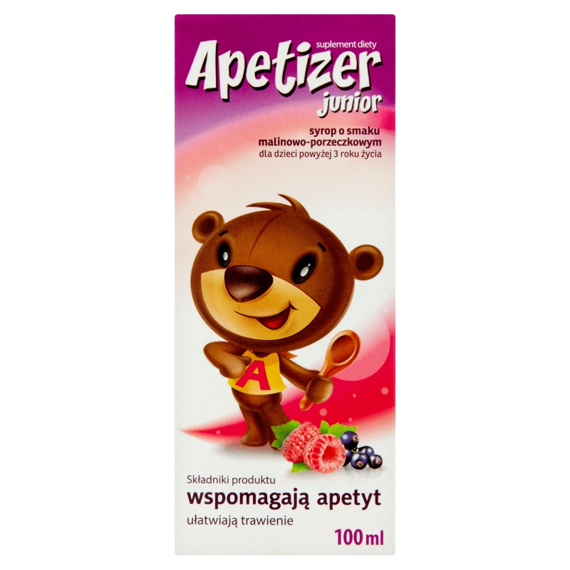 APETIZER Junior syrop o smaku malinowo-porzeczkowym ze składnikami wspomagającymi apetyt, 100 ml