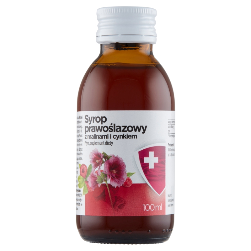 Syrop prawoślazowy z malinami i cynkiem , płyn ze składnikami wspierającymi górne drogi oddechowe, 100 ml