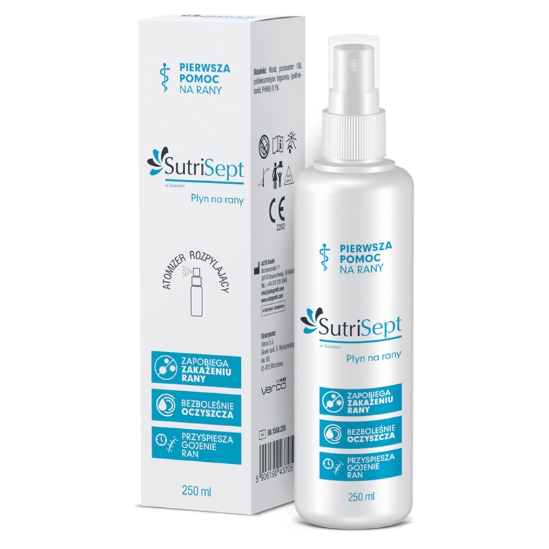 SutriSept, płyn do oczyszczania ran i oparzeń w sprayu, 250 ml