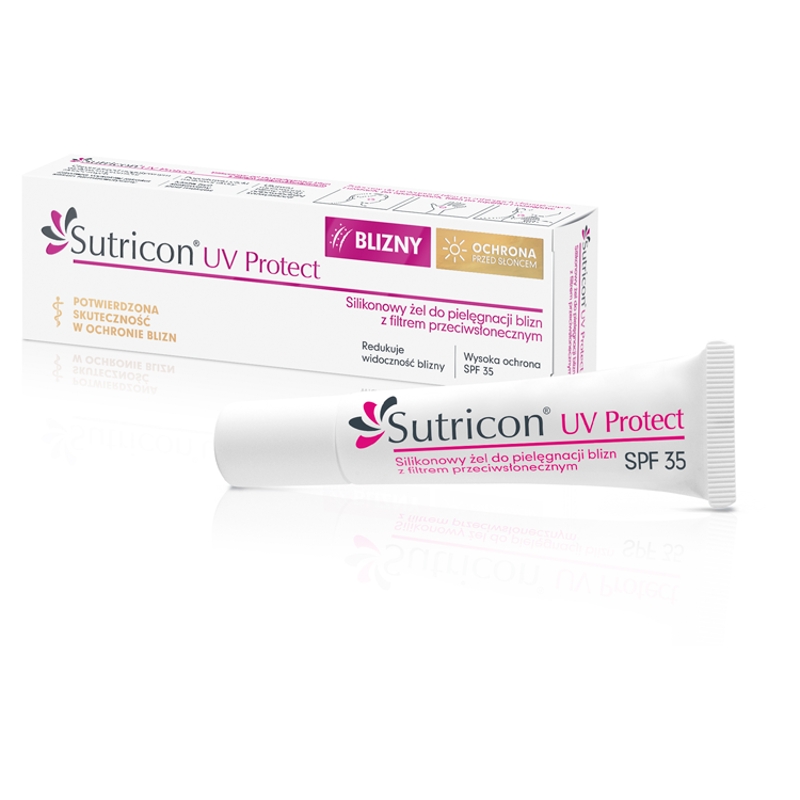 Sutricon UV Protect, żel silikonowy do pielęgnacji blizn z filtrem przeciwsłonecznym SPF 35, 15 ml