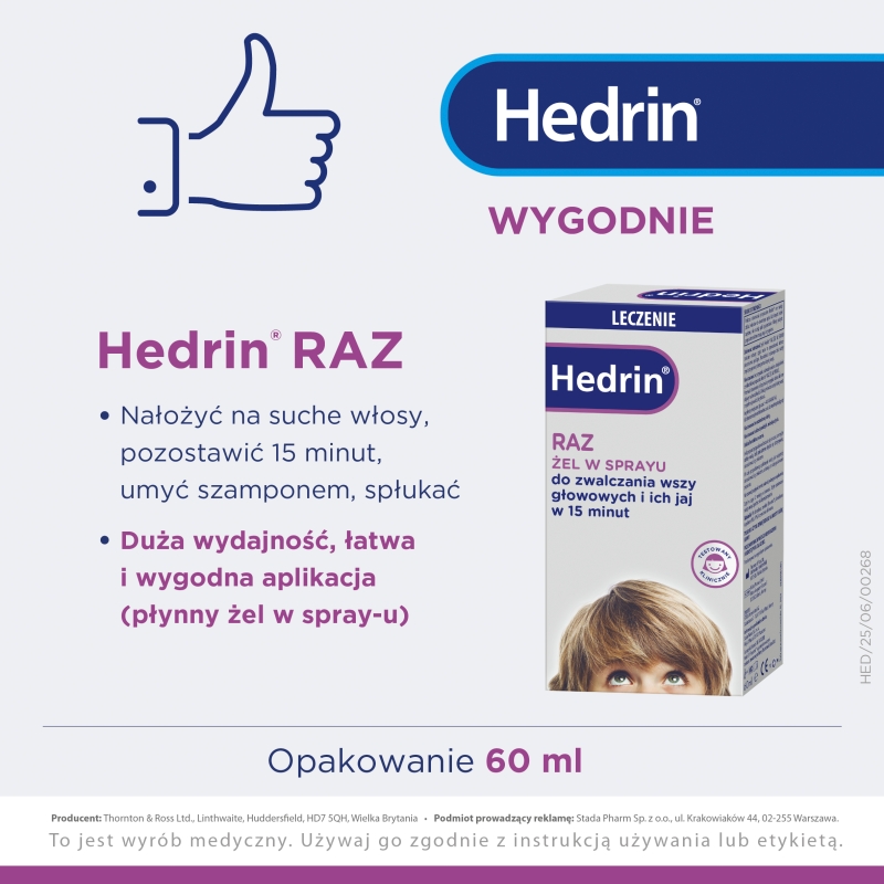 Hedrin RAZ, żel w sprayu na wszawicę, butelka z atomizerem 60 ml