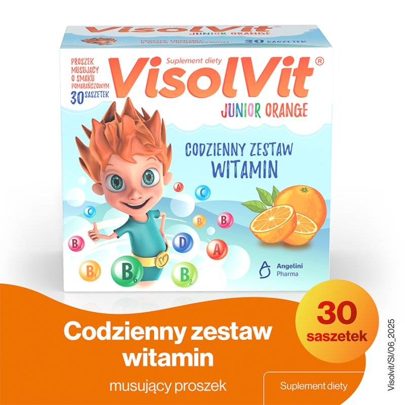 VisolVit Junior Orange, granulat ze składnikami uzupełniającymi codzienną dietę w witaminy, 30 sasz.