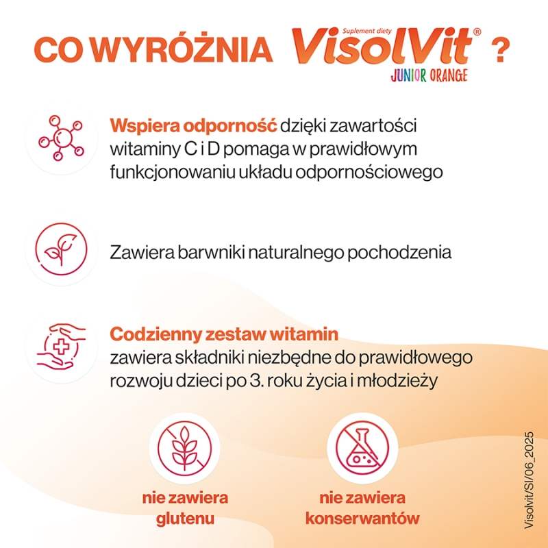 VisolVit Junior Orange, granulat ze składnikami uzupełniającymi codzienną dietę w witaminy, 30 sasz.