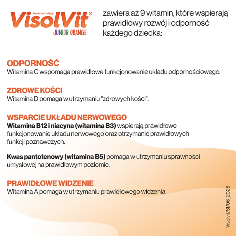 VisolVit Junior Orange, granulat ze składnikami uzupełniającymi codzienną dietę w witaminy, 30 sasz.