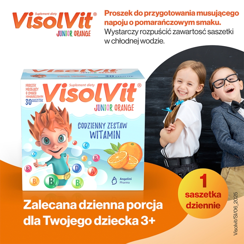 VisolVit Junior Orange, granulat ze składnikami uzupełniającymi codzienną dietę w witaminy, 30 sasz.