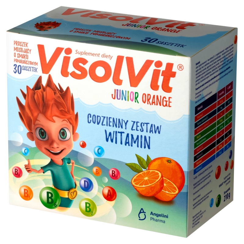VisolVit Junior Orange, granulat ze składnikami uzupełniającymi codzienną dietę w witaminy, 30 sasz.