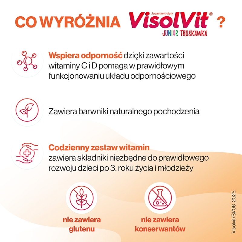 VisolVit Junior Truskawka, granulat z zestawem witamin dla dzieci o truskawkowym smaku, 30 sasz.